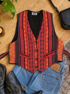 Vintage Pelican Cove Southwestern Tie Back Vest | Y2K 90s Boho Festival Western